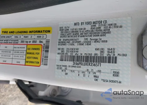 2014 Ford Fusion Hybrid Se z USA, uszkodzony, nr VIN 3FA6P0LUXER356571
